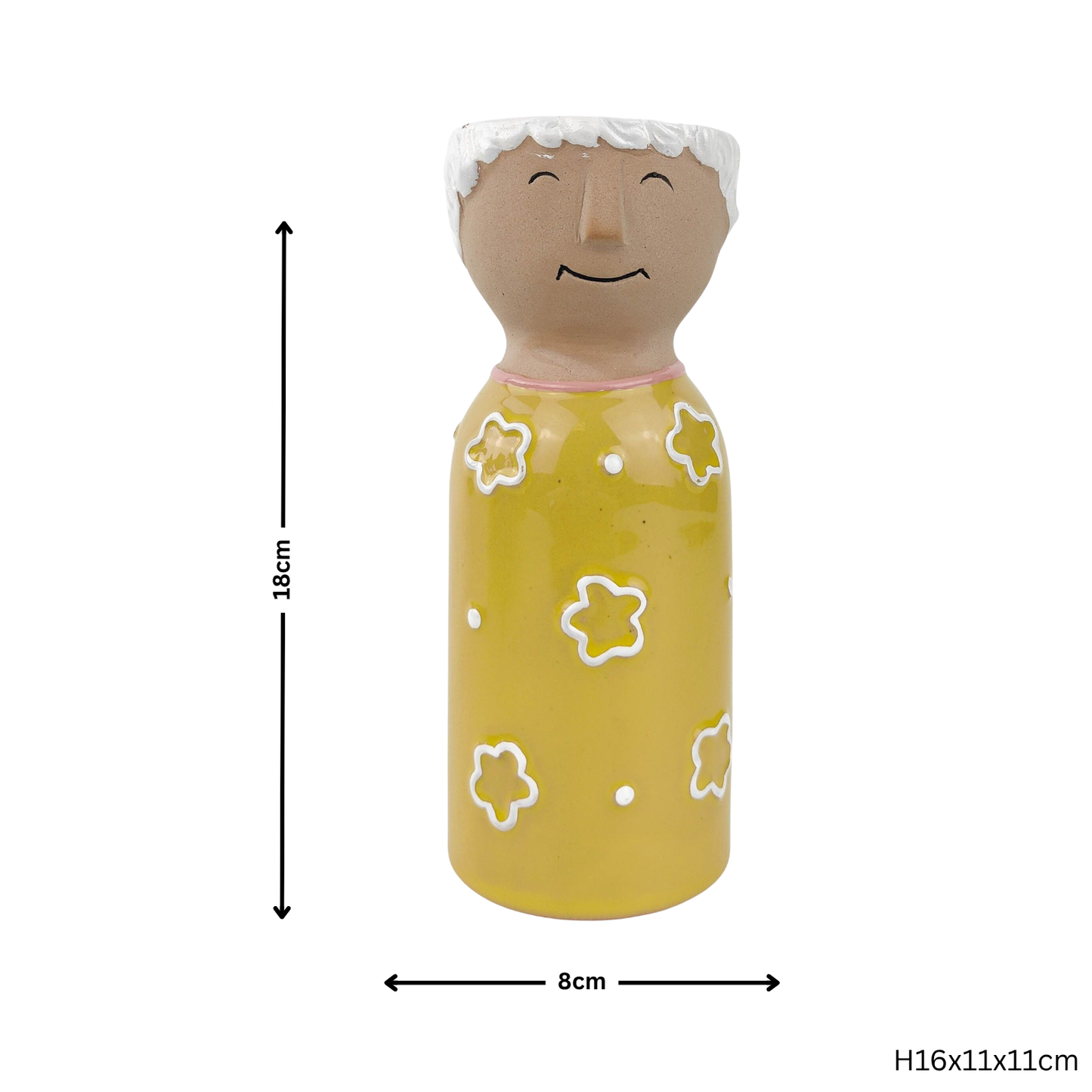 'Grandma' Tall Planter Yellow 18cm